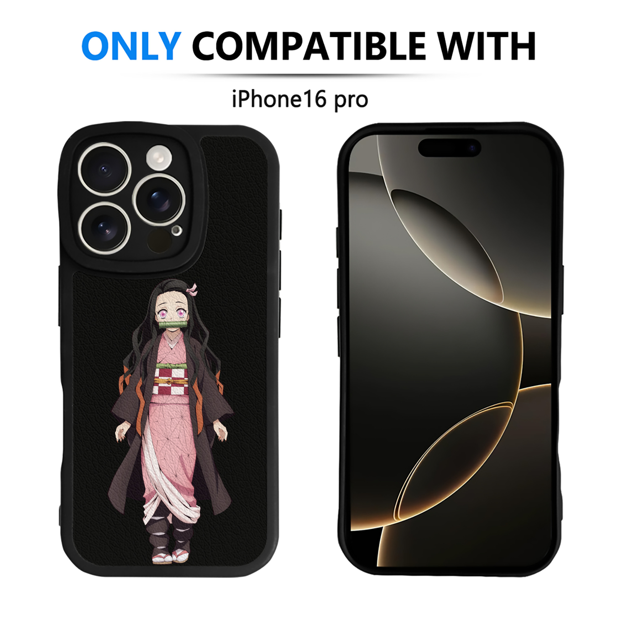（画像用） 鬼滅の刃（きめつのやいば）竈門 禰󠄀豆子／かまど ねずこ Kamado Nezuko 【iPhone 16シリーズ対応】シリコンスマホケース（レザー調） 材質：シリコン